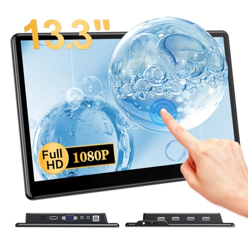 13.3'' Portable Touch Screen Monitor,Vesa Touchscreen Display,1080P 10-Point Hdmi Vga Port Ultra-Slim Portable Laptop Touchscreen Monitor For Pc Macbook Phone Ps Xbox(13.3 Inch) 1