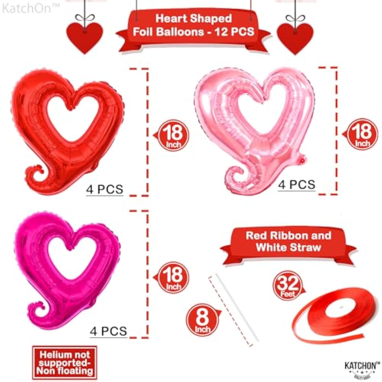 Pink And Red Heart Balloons - 18 Inch, Pack Of 12 | Heart Shaped Balloons For Valentine'S Day Decorations