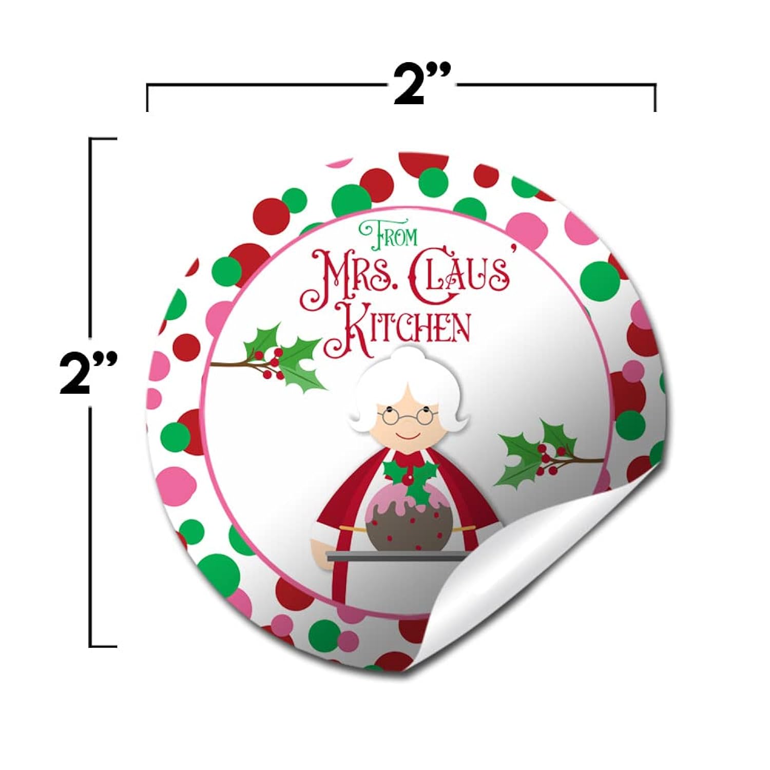 Mrs. Claus' Kitchen Christmas Holiday Sticker Labels, Total Of 40 2" Circle Stickers By