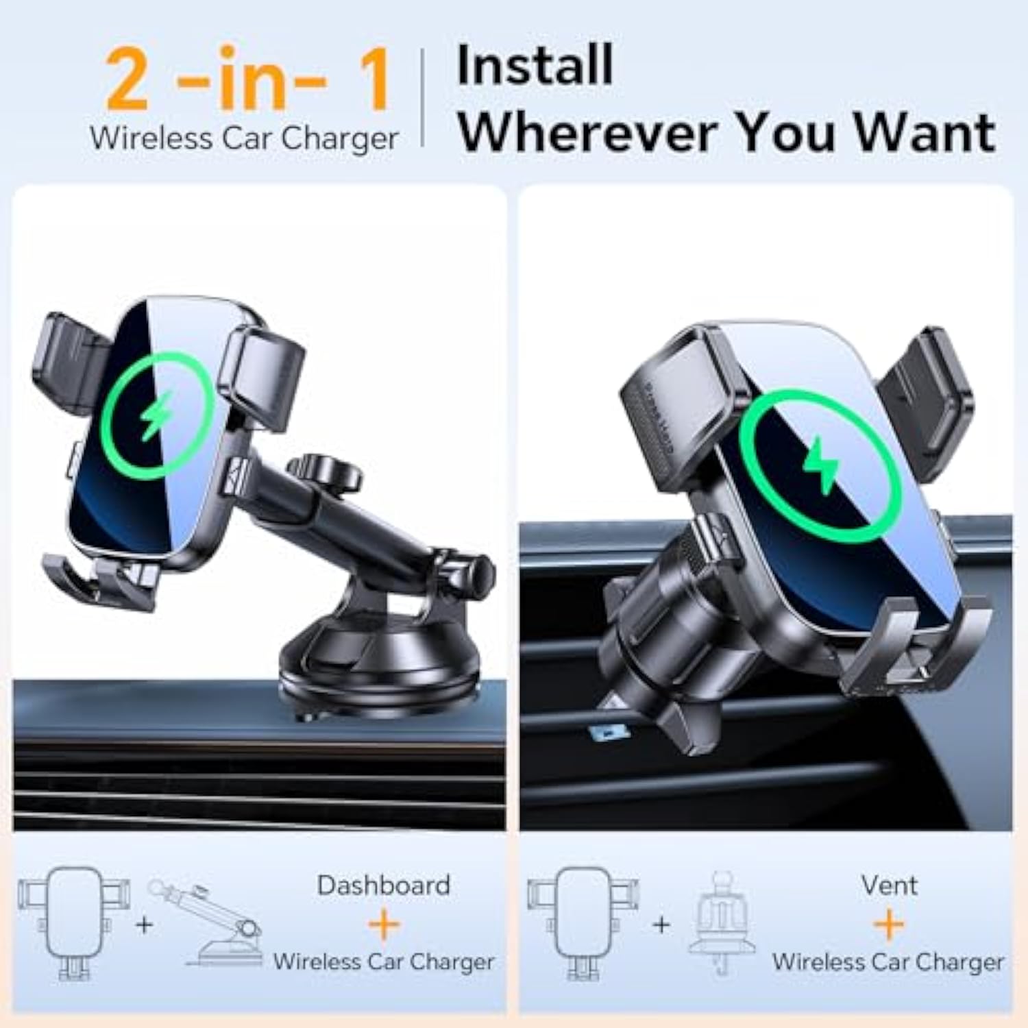 Wireless Car Charger?Upgraded Strongest Suction & Clip? Fast Charging Car Phone Holder Charger?No Shake? Wireless Charging Mount For Iphone 16 15 14 13 Pro Max Samsung Series All Smartphones