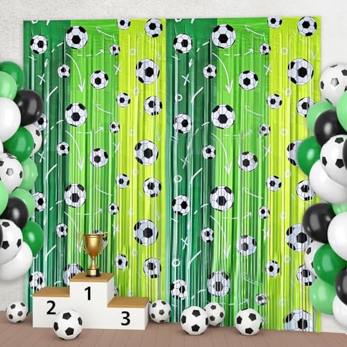 Soccer Foil Fringe Curtains Backdrop Birthday Party Decorations, 2 Pack