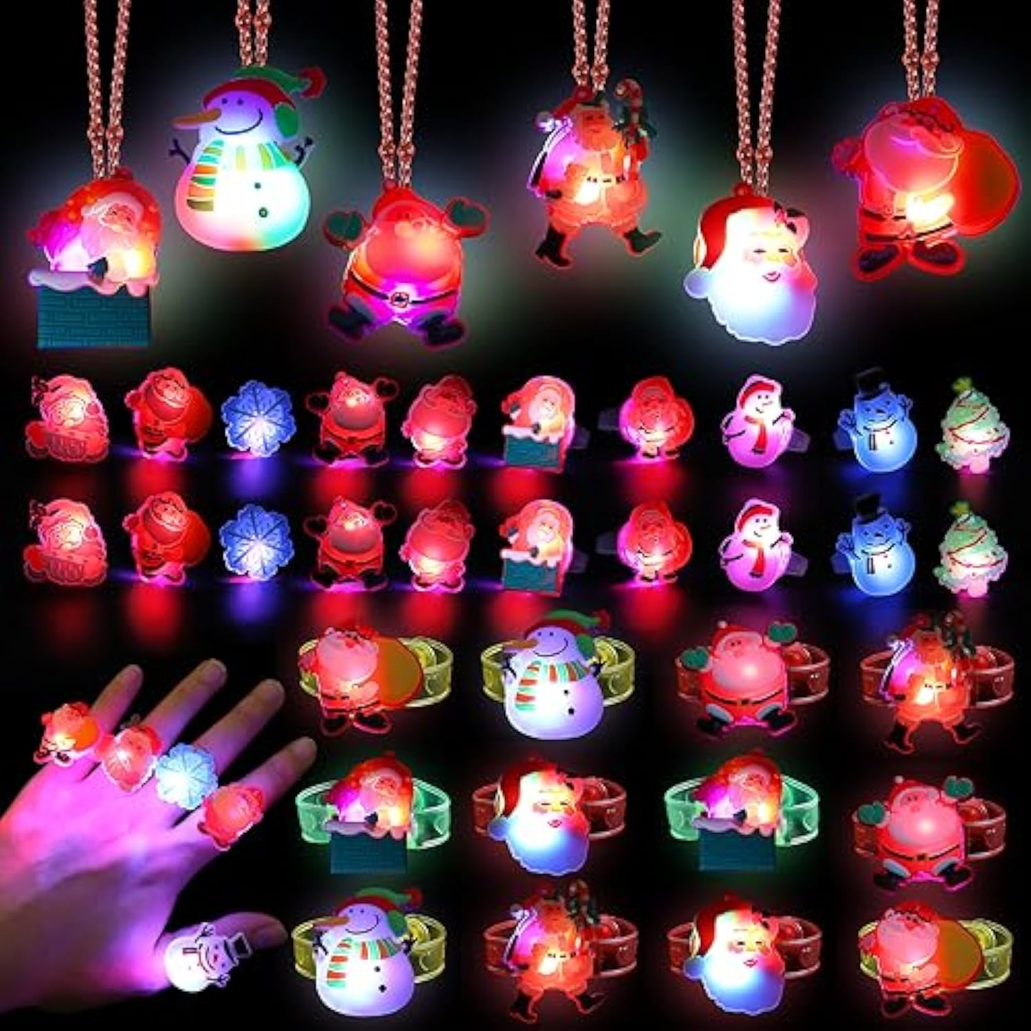 54-Pack LED Christmas Party Favors Light-Up Necklaces, Rings & Bracelets