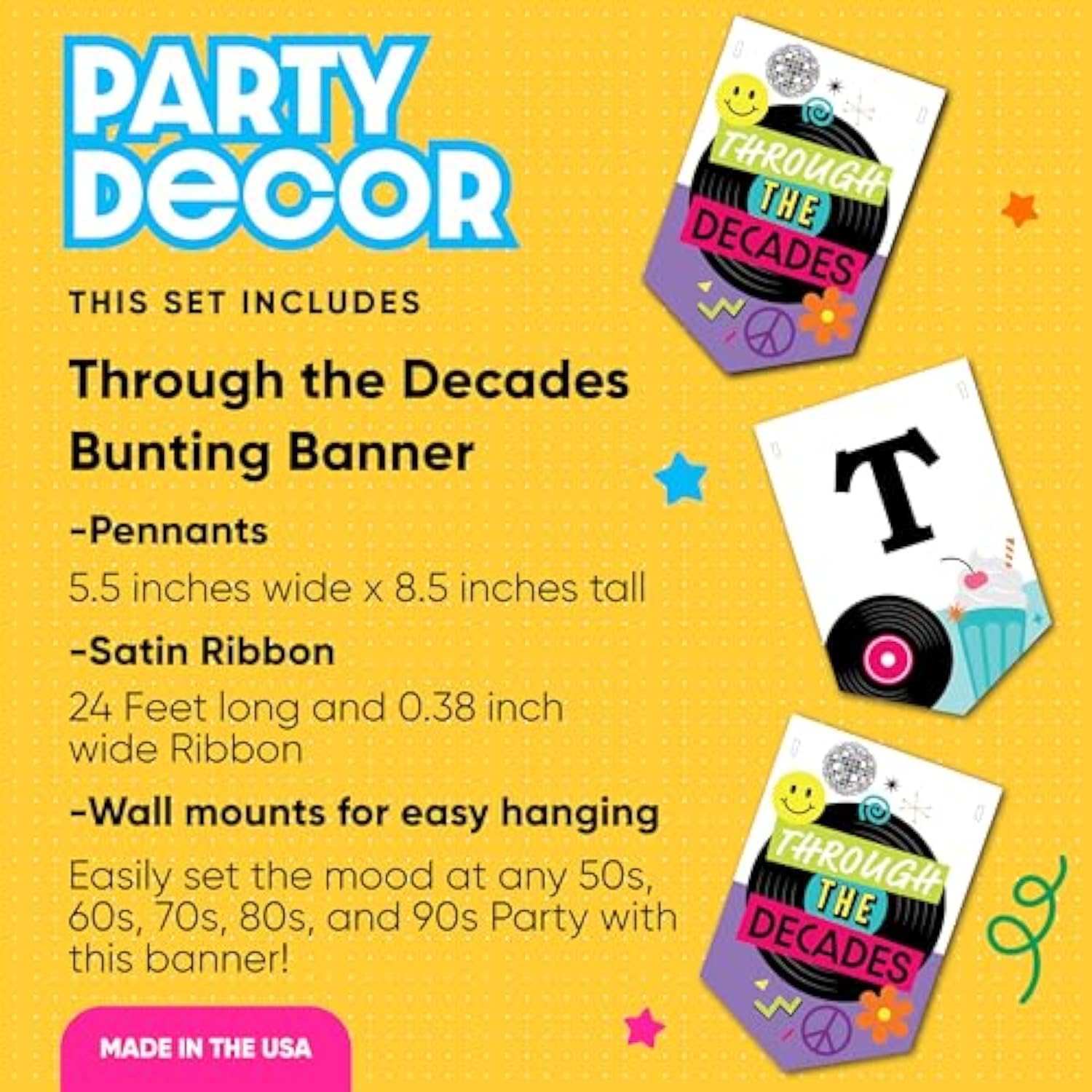 Big Dot of Happiness Through the Decades - Party Bunting Banner, Theme 50s, 60s, 70s, 80s, 90s Nostalgia, Wall Sign for Parties, Through the Years Decorations
