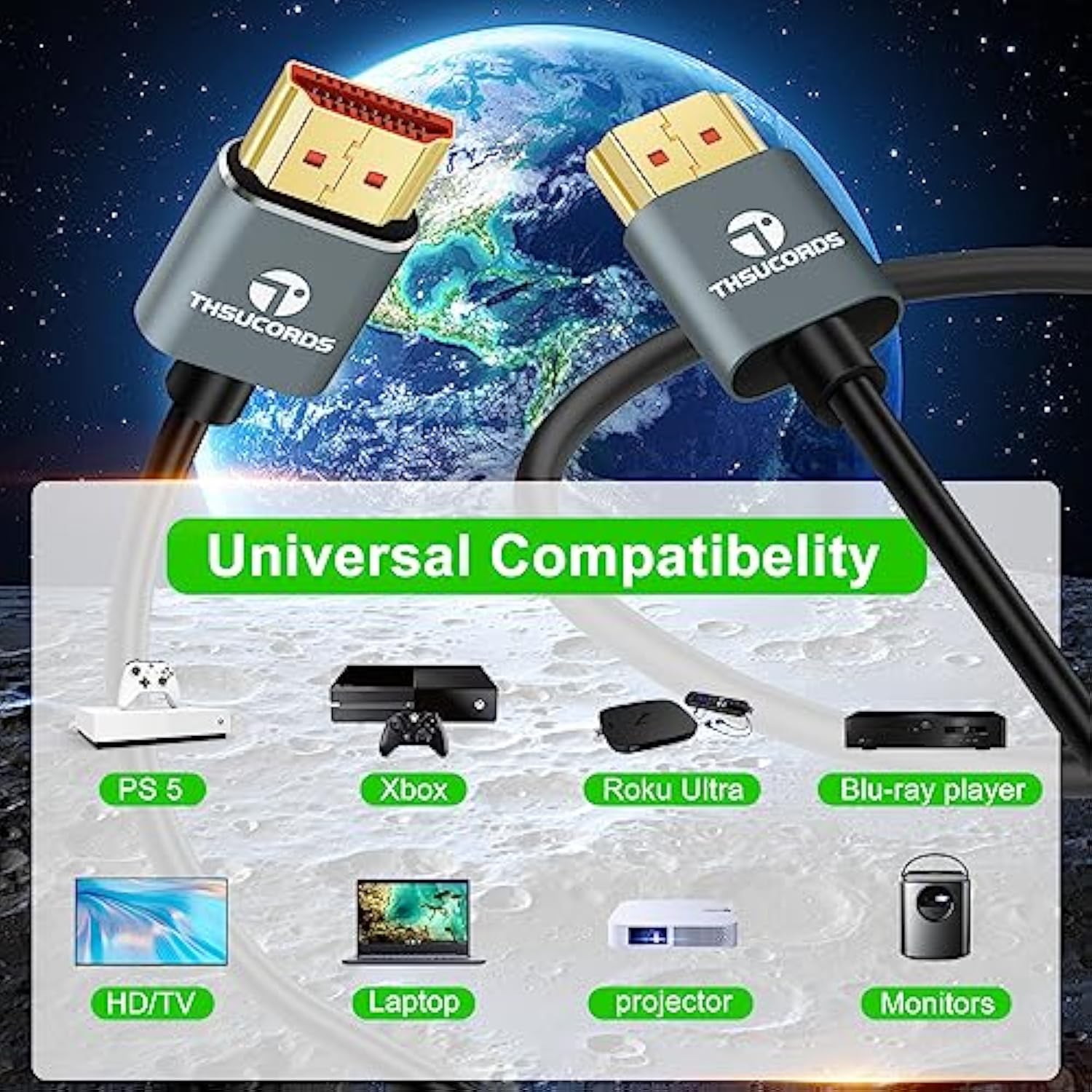 Ultra Thin Hdmi Cables 10Ft, Slim & Flexible Soft 8K 4K Hdmi To Hdmi Cable (Hd