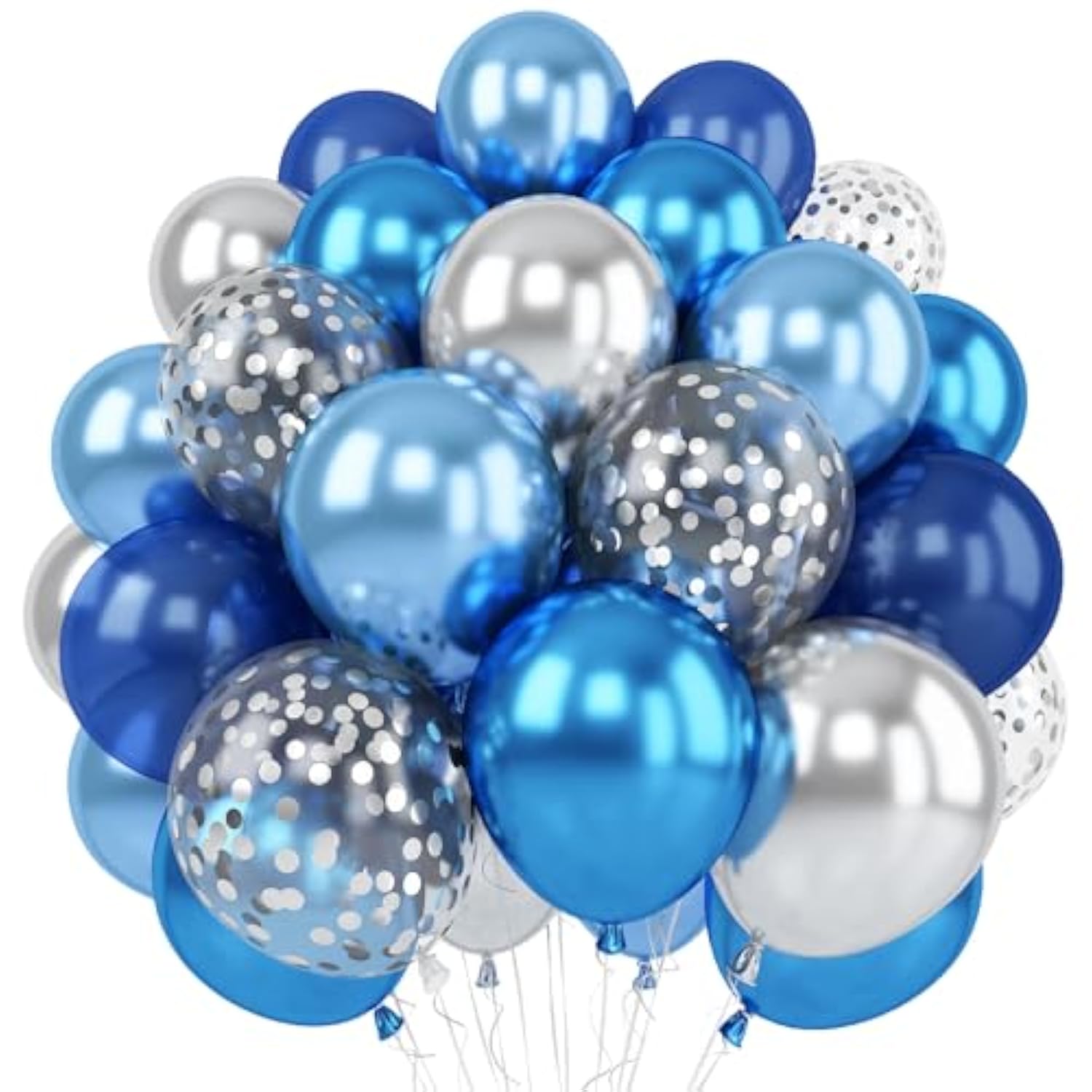 Blue & Silver Balloon Set: 35pcs Metallic Confetti Balloons