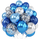 Blue & Silver Balloon Set: 35pcs Metallic Confetti Balloons