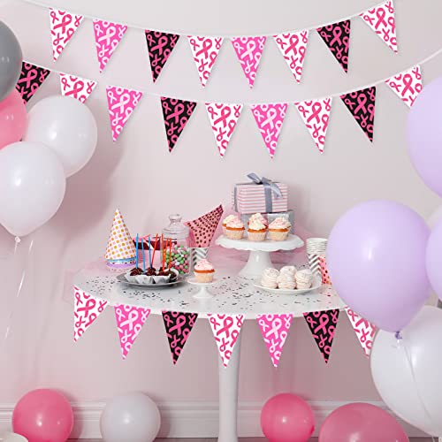 49ft Breast Cancer Awareness Banner Pink Ribbon Pennant Decor, Vibrant