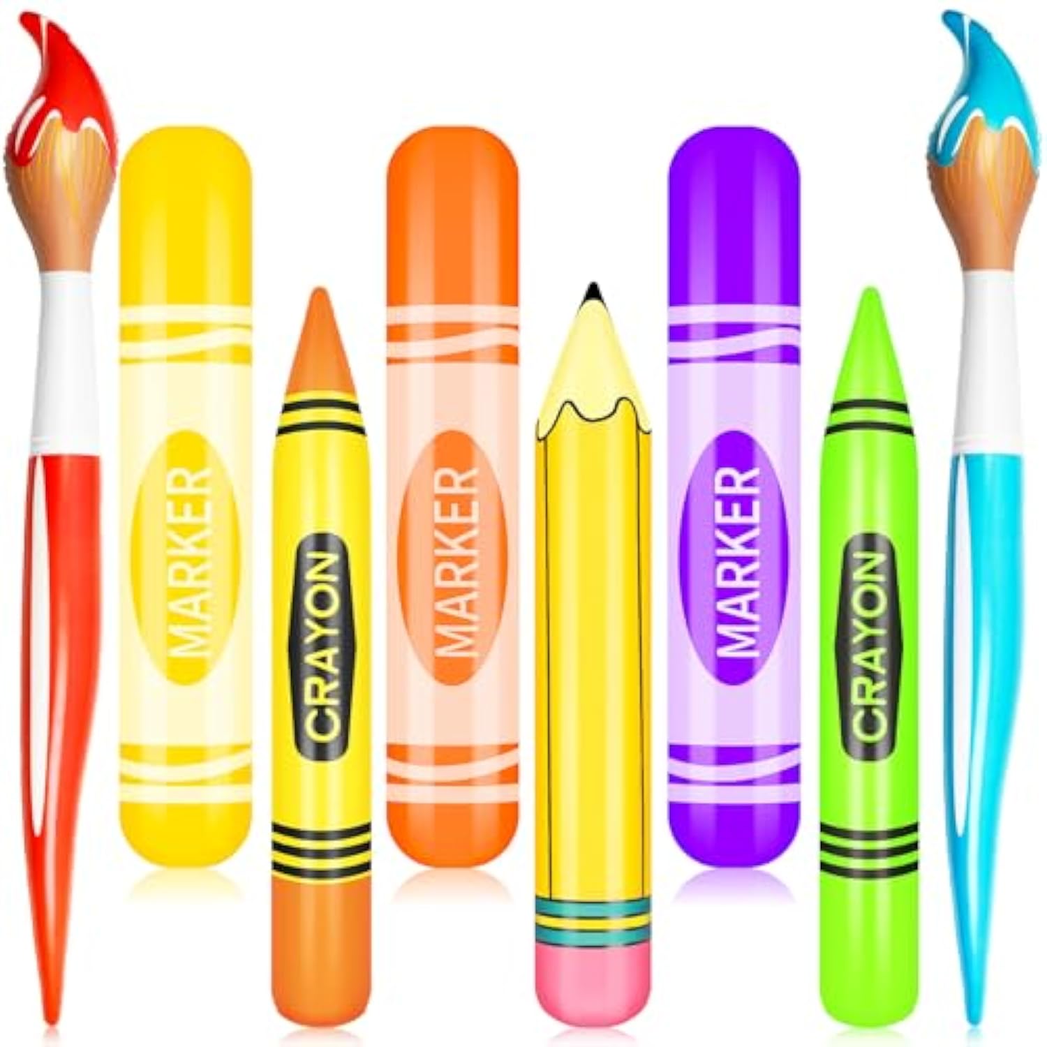 8 Pcs Colorful Art Party Decorations Set With Inflatable Paint Brushes Balloons Marker Pencil Crayon Balloons Prop Kit For Art Paint Back To School Party Favor