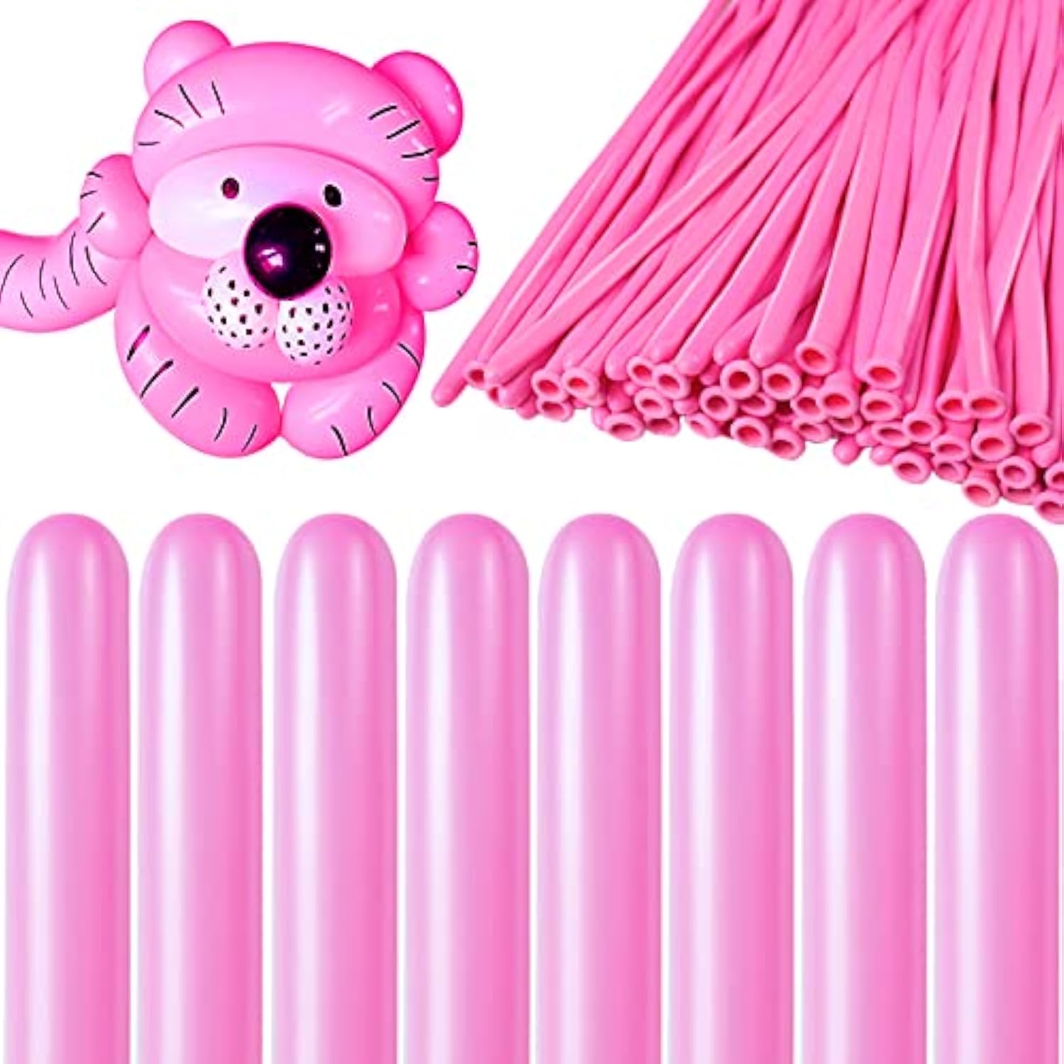 260 Pink Long Balloons For Balloon Garland Thickening Skinny Latex Twisting Animals Modeling Christmas Birthday Wedding Party Festival Decorations 100Pcs