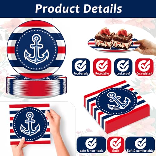 50 Guests Nautical Anchor Party Supplies Anchor Theme Plates and Napkins Plastic Forks Sailor Boat Ship Tableware Nautical Paper Plates for Baby Shower Birthday Party Boys Girls Kids 200PCS