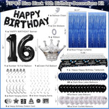 16Th Birthday Decorations For Boys Girls, Happy 16Th Birthday Boy Decorations Blue Black 16 Year Old Bday Party Balloons Supplies Tablecloth, Fringe Curtains, Hanging Swirls Decor For 16 Birthday