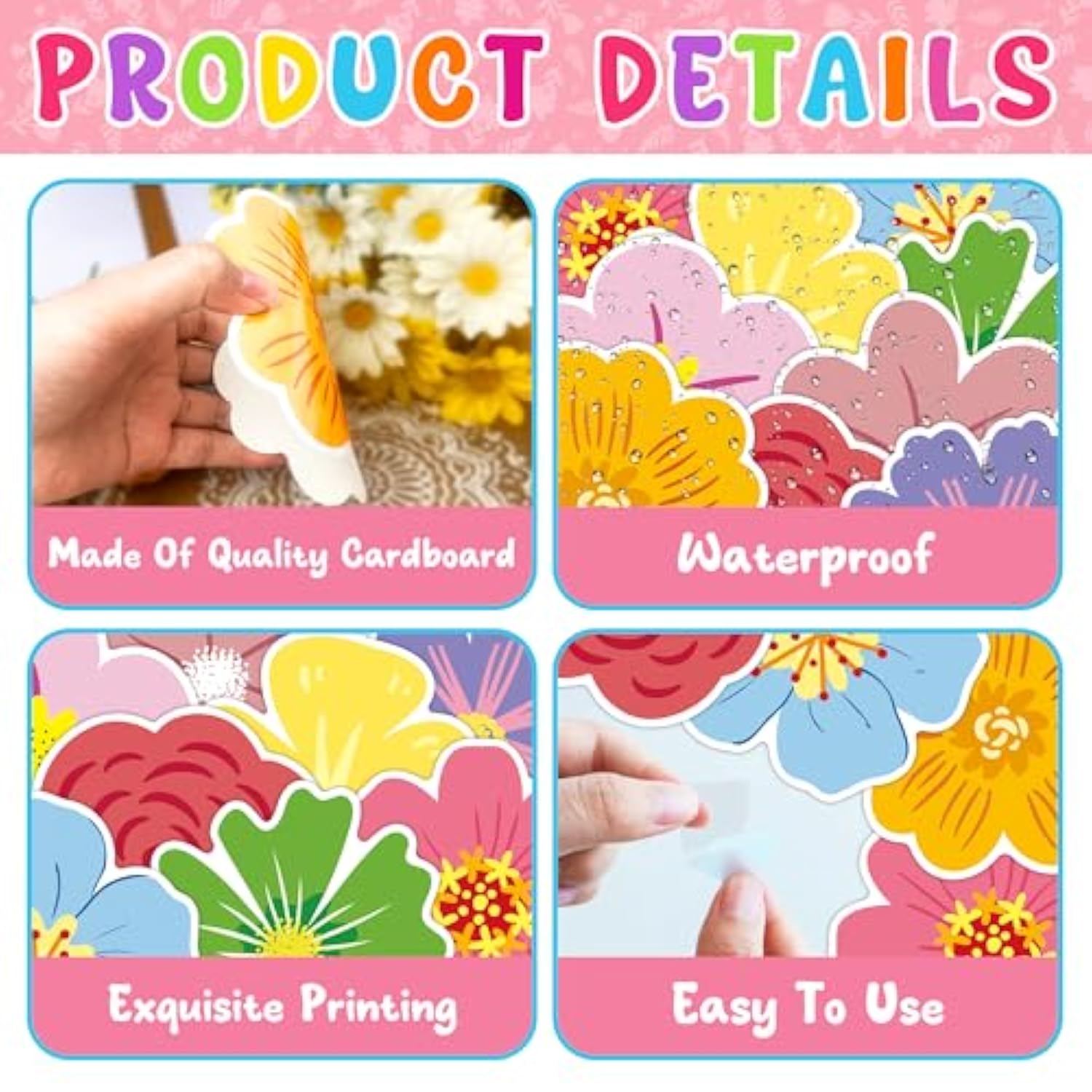 54Pcs Spring Summer Floral Paper Cutouts - Flower Cut-Outs For Spring Bulletin Board, Party Home Classroom Wall Decoration, Back To School Decor