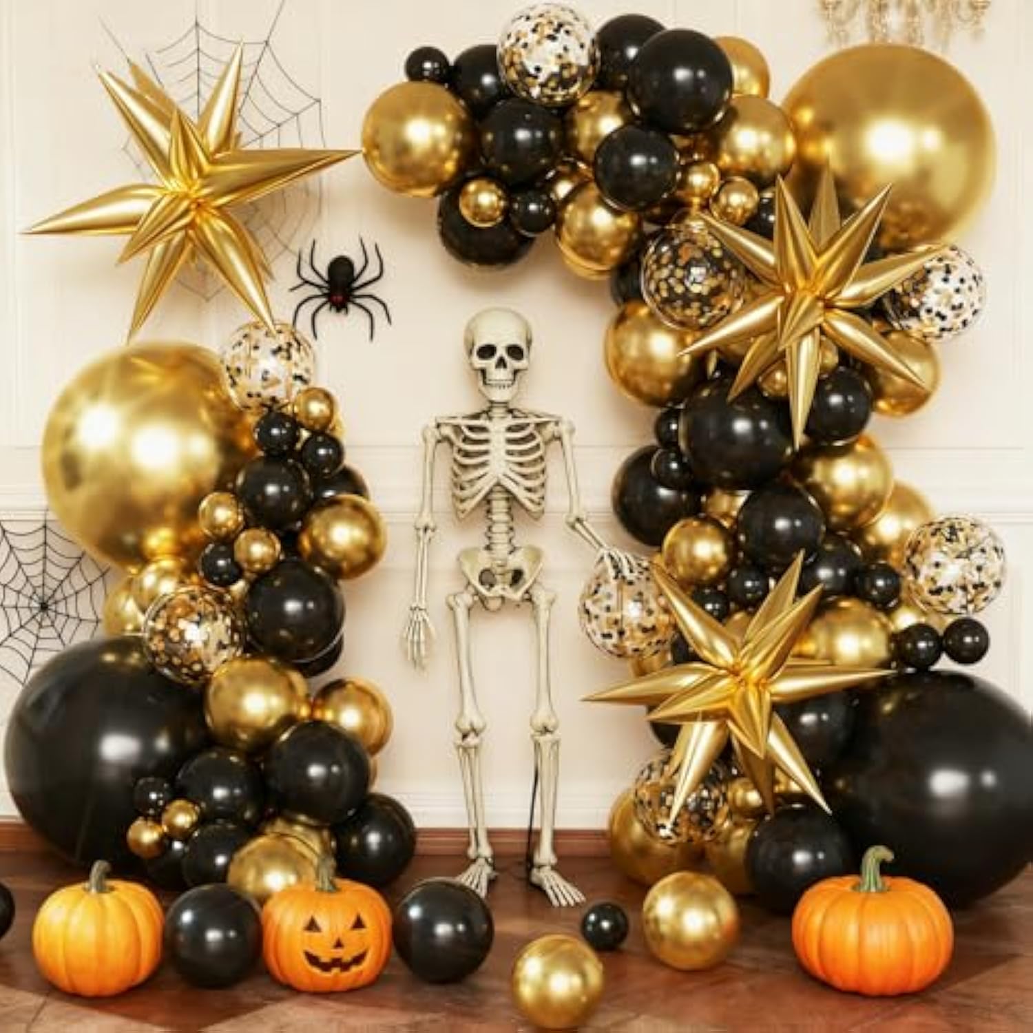 Black And Gold Balloons Garland Arch Kit, Black Gold Confetti Balloons For Birthday Retirement Bachelor Party Halloween Christmas New Year'S Eve Graduation Anniversary Decorations