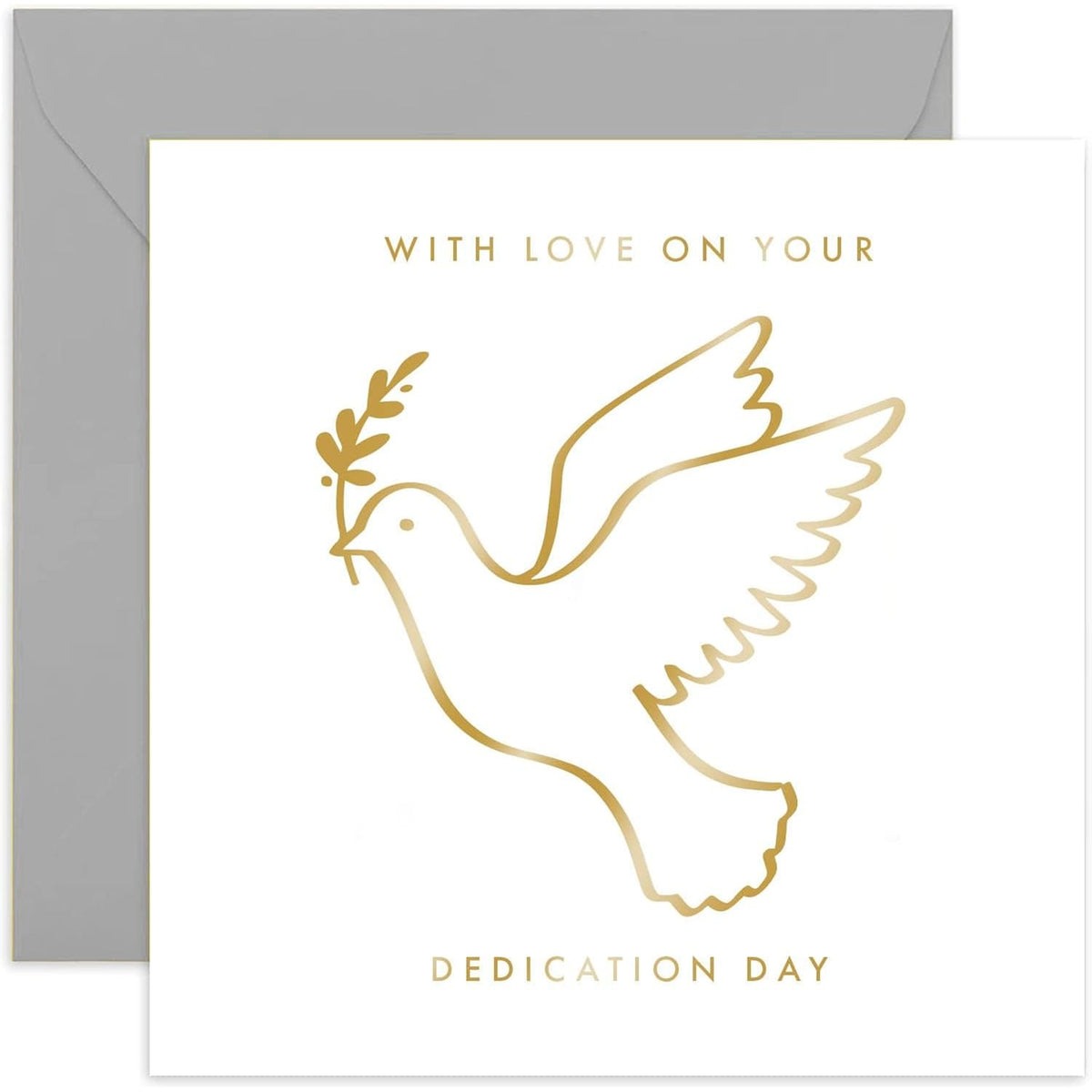 Old English Co. Gold Foil Dove Dedication Day Card For Him Or Her - Thoughtful Dedication Day Card For Boy Or Girl - Religious Faith Special Day Greeting Card For Family | Blank Inside With Envelope