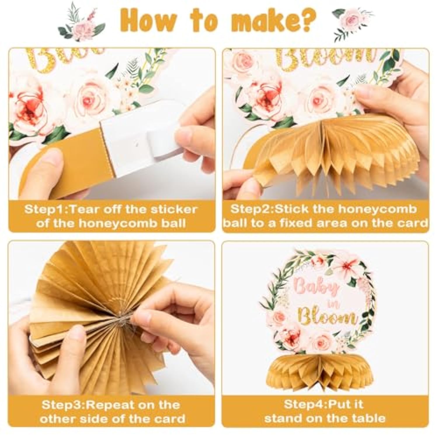 12PCS Spring Floral Baby Shower Honeycomb Table Centerpieces, "Baby in Bloom"