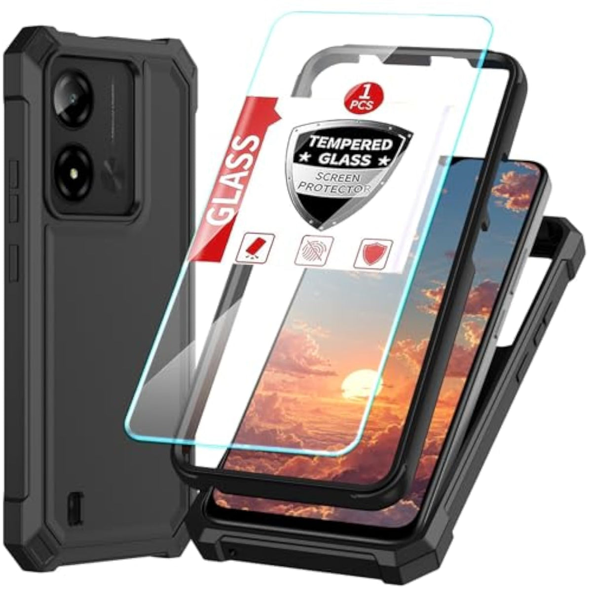 Cloud Mobile Stratus C8 Prime Case 3-in-1 with Screen Protector, Full Body Protection for C8 Prime Phone, Hard PC Bumper and Silicone Back Military Grade Cover, Black