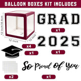 Maroon Themed 2025 Graduation Decorations Set - Balloons Boxes With Letters 2025 Grad So Proud Of You - Complete Party Supplies For High School & College Celebrations