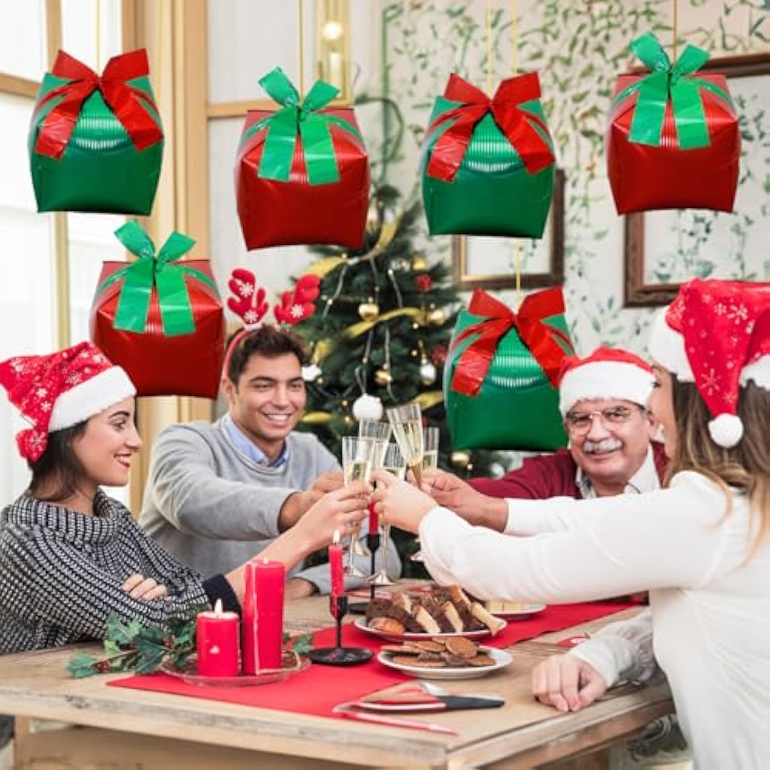 Christmas Foil Balloons, 18 Inch Red Green Gift Box Mylar Foil Balloons With Bow For Xmas Party Decorations, Large Merry Christmas Boxes Balloon For Balloon Garland New Year Party Decor Supplies