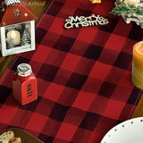 Red And Black Buffalo Plaid Merry Christmas Tree Table Runner, Seasonal Truck Gifts Kitchen Dining Table Decoration For Outdoor Home Party 13X48 Inch