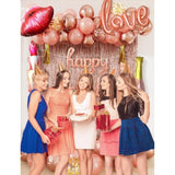 Rose Gold Happy Birthday Decorations For Women And Girls – Rose Gold Balloons, Happy Birthday Banner, Foil Crown Love Balloons With Fringe Curtain For Birthday Party Supplies