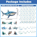 60Pcs Shark Birthday Hanging Swirls Blue Ocean Under the Sea Decorations