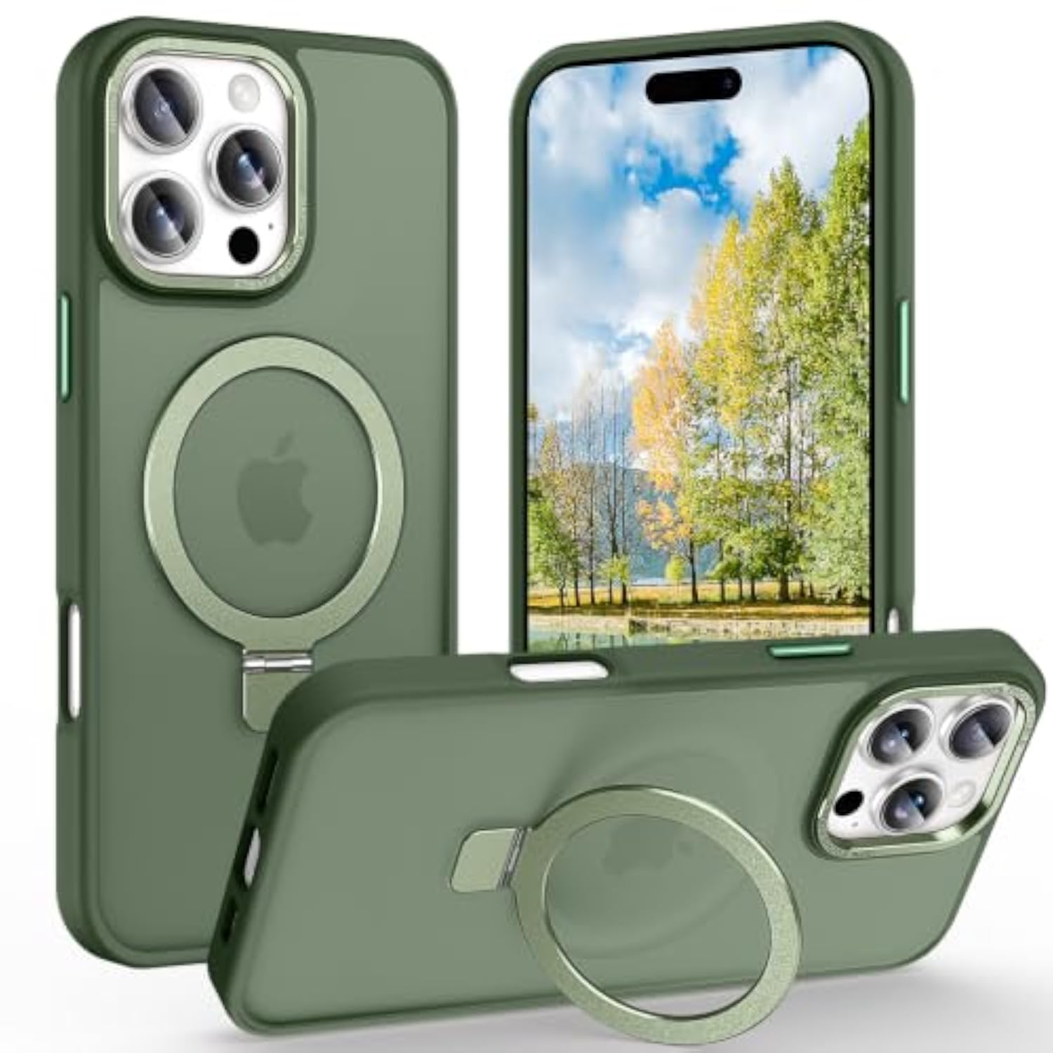 Midnight Green Magnetic Ring Stand Case for iPhone 16 Pro