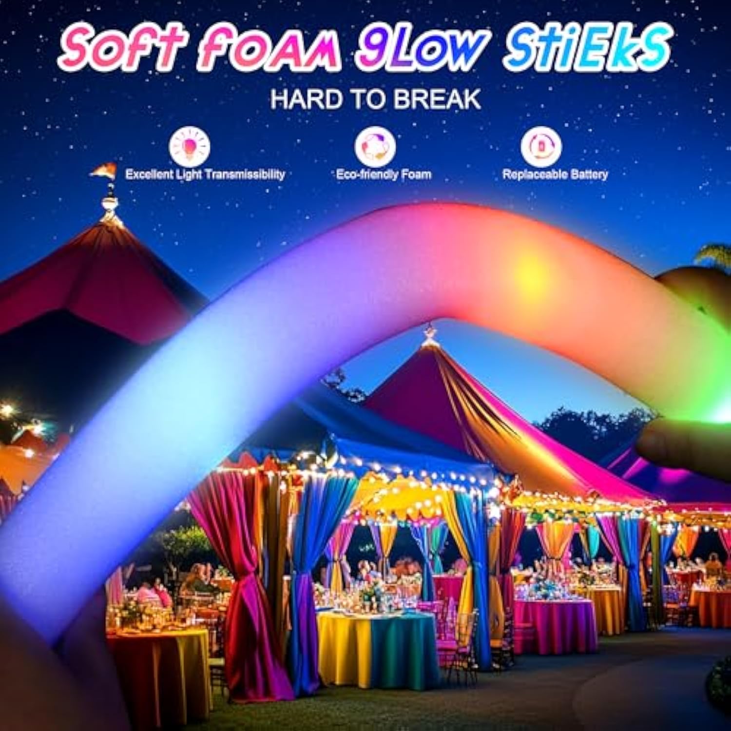 36 Pcs Led Foam Glow Sticks Bulk,Glow In The Dark Party Supplies?Foam Light Up Sticks 3 Modes Of Color Flashing For Birthday,Wedding,Raves,Carnival,Halloween Christmas,New Year,Concert