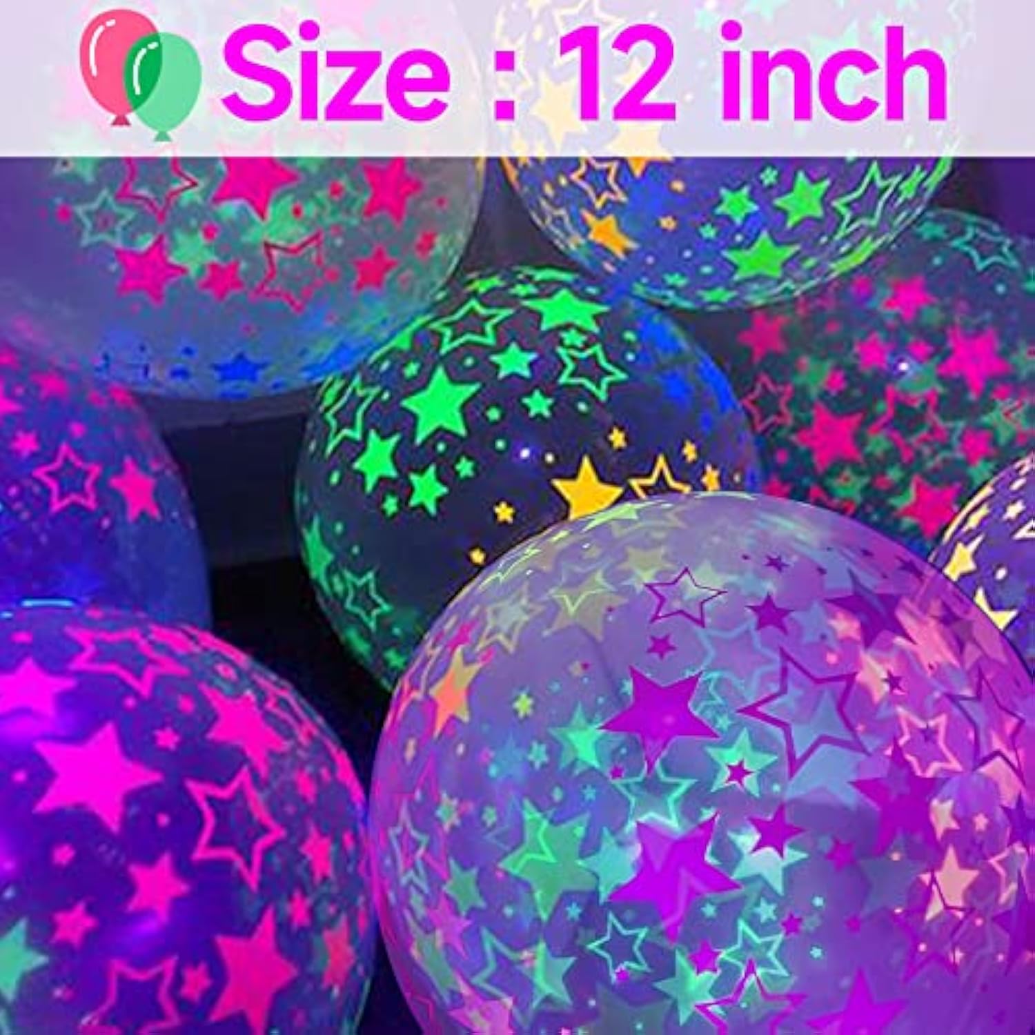 90 Pcs Uv Neon Balloons ,Neon Stars Glow Party Balloons Uv Black Light Balloons Glow In The Dark For Birthday Decorations Wedding Glow Party Supplies Blacklight Carnival Reactive Fluorescent Balloons