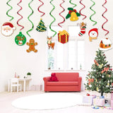 Merry-Christmas Ceiling Hanging Foil-Swirl Decorations - 20Pcs Red Green Tree Socks Snowman Santa Claus Elk Gifts Streamers Garland, Fireplace Window Room Indoor Holiday Party Supplies