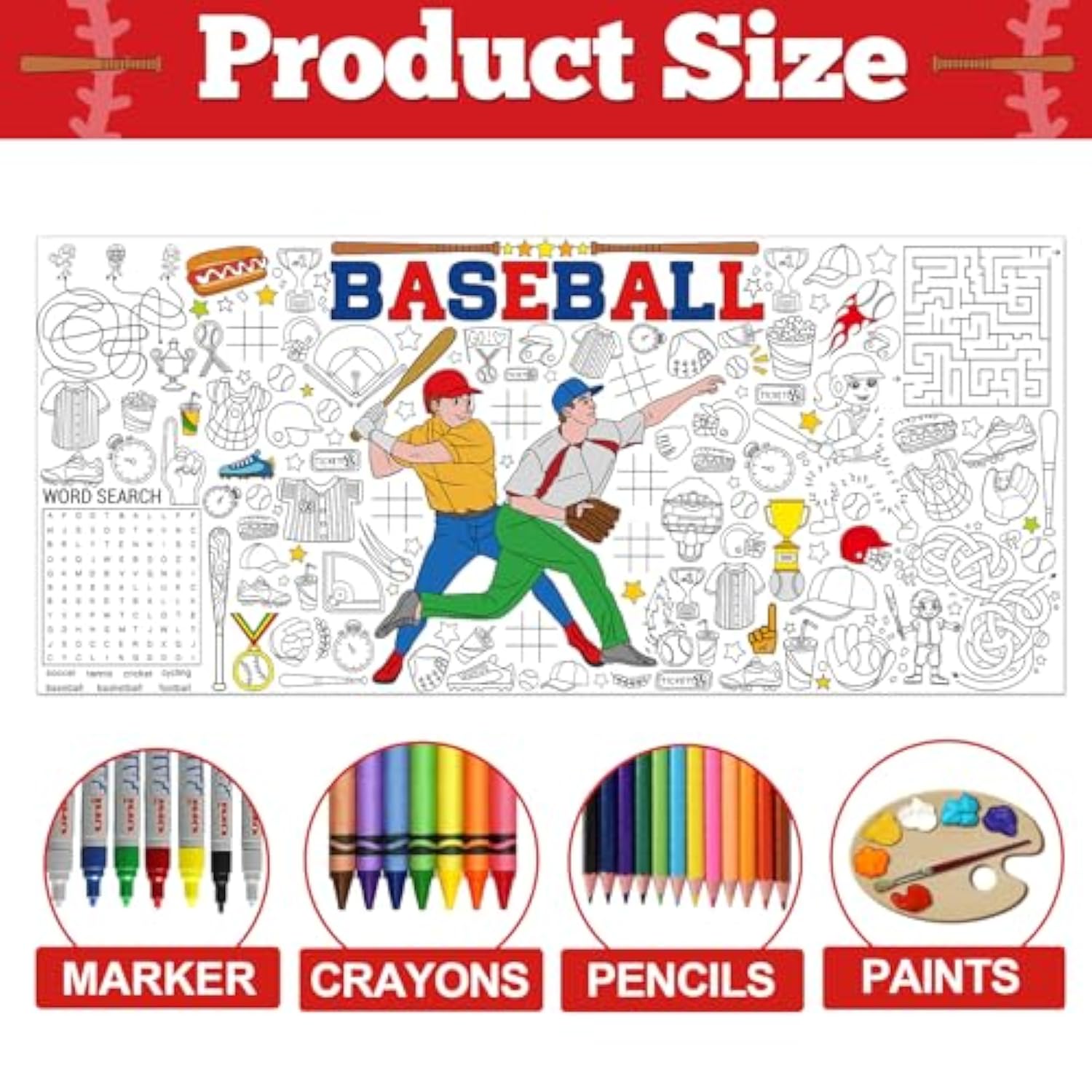 Baseball Themed Giant Coloring Poster Large Baseball Player Drawing Paper Coloring Tablecloth Diy Sports Theme Game Poster Table Cover Children Art Craft Colorings Mat Home Classroom Party Supplies