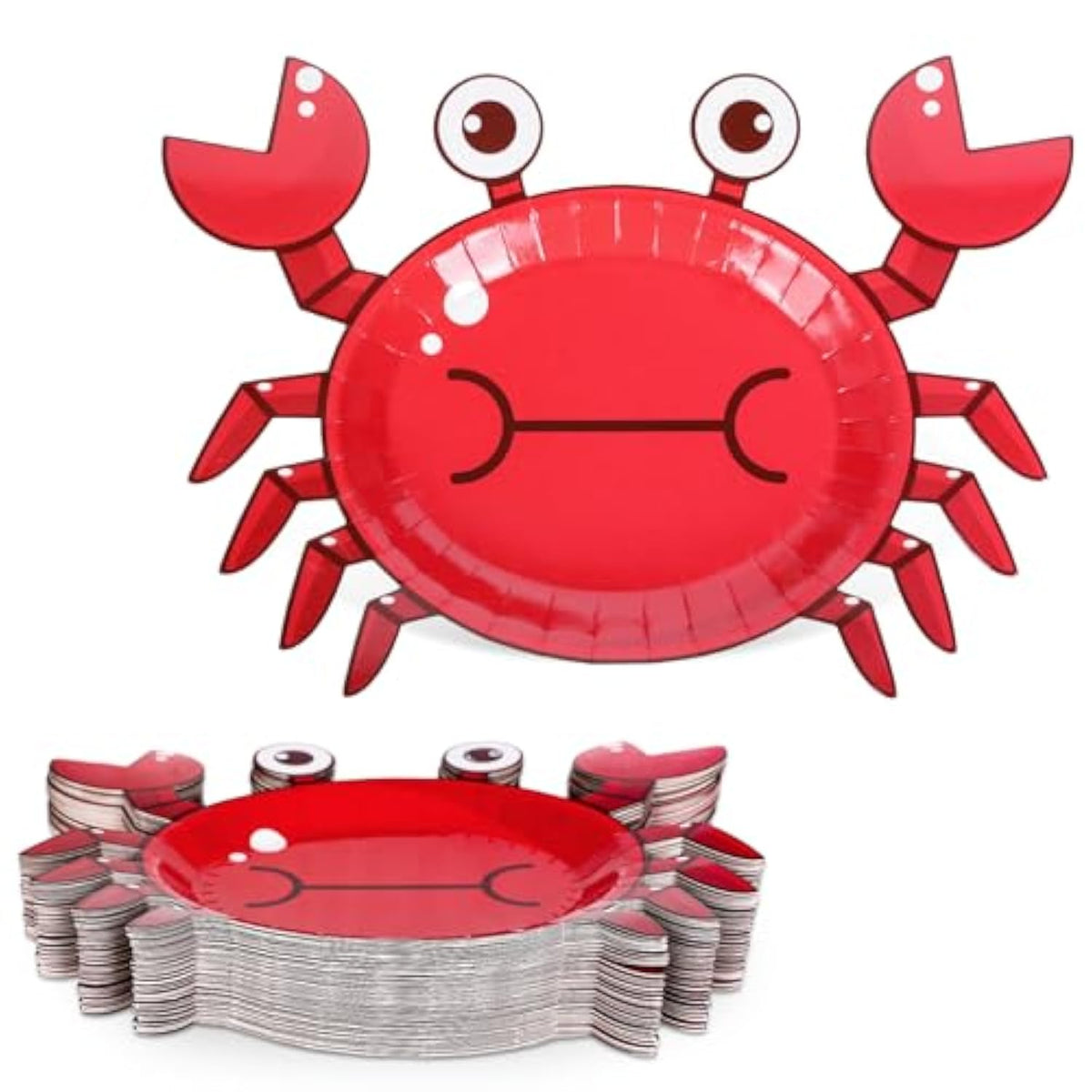 48 Pcs Crab Paper Plates Red Cartoon Crab Shape Disposable Plates 9 Inch Summer Ocean Party Tableware For Birthday Holiday Table Decor Supplies