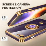 Compatible For Iphone Se/8/7 Case With 2 Pack Screen Protector, 360° Rotatable Ring Holder [Luxury Hearts Pattern] Plating Gold Edge Slim Soft Phone Case For Iphone Se/8/7 - Purple