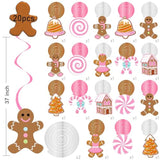 Christmas Gingerbread Man Party Hanging Swirl Decorations 20Pcs Pink Merry Gingerbread House Christmas Tree Ceiling Decor Xmas Candy Hanging Streamers For Girls Winter Holiday Party Supplies
