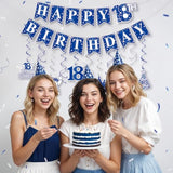 Pre-Strung 18Th Birthday Decorations For Men, Happy 18Th Birthday Banner Hanging Swirls Honeycomb Centerpieces Tabletop Blue, 18 Years Old Party Photo Booth Backdrop Decor Supplies