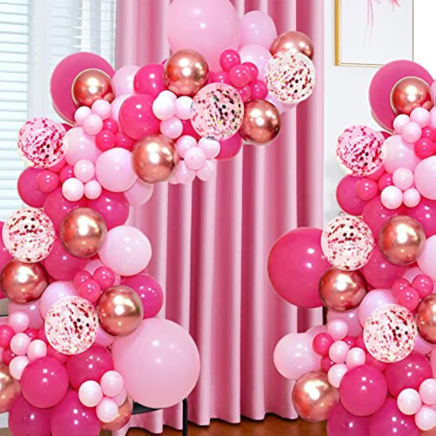 Pink Balloon Garland Arch Kit, 142Pcs Hot Pink Rose Gold Balloons With