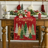 Xmas Trees Merry Christmas Table Runner, Seasonal Winter Red Kitchen Dining Table Decoration For Home Party Decor 13X72 Inch