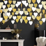 White And Gold Heart Garland Hanging Decorations, 52 Feet, Hanging Streamers For Christmas Party, Wedding, Birthday Parties, Graduations Parties, Valentine, Bridal Showersal (Gold-White Heart)