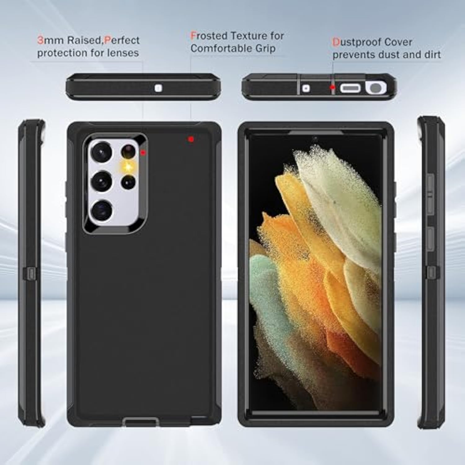 For Samsung Galaxy S22 Ultra Case, With [2 Pack] Hd Screen Protector, [Military-Grade] Shockproof Dust/Drop Proof 3-Layer Full Body Protection Heavy Duty Case For Galaxy S22 Ultra, Black