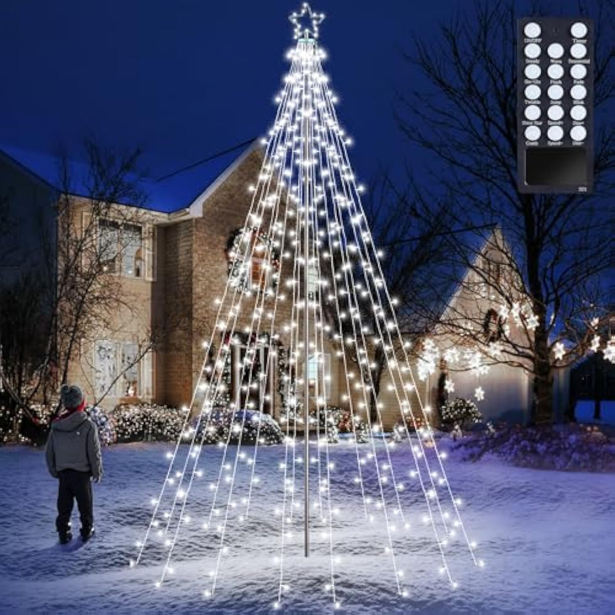 10 Ft 404 Led Star String Lights Outdoor - Pole Set With Remote, Multiple Lighting Modes, Timer, And Waterproof Feature For Ultimate Holiday Decor (Cool White)
