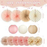 14 Pcs Champagne Pink & Brown Party Decorations, Boho Paper Lanterns