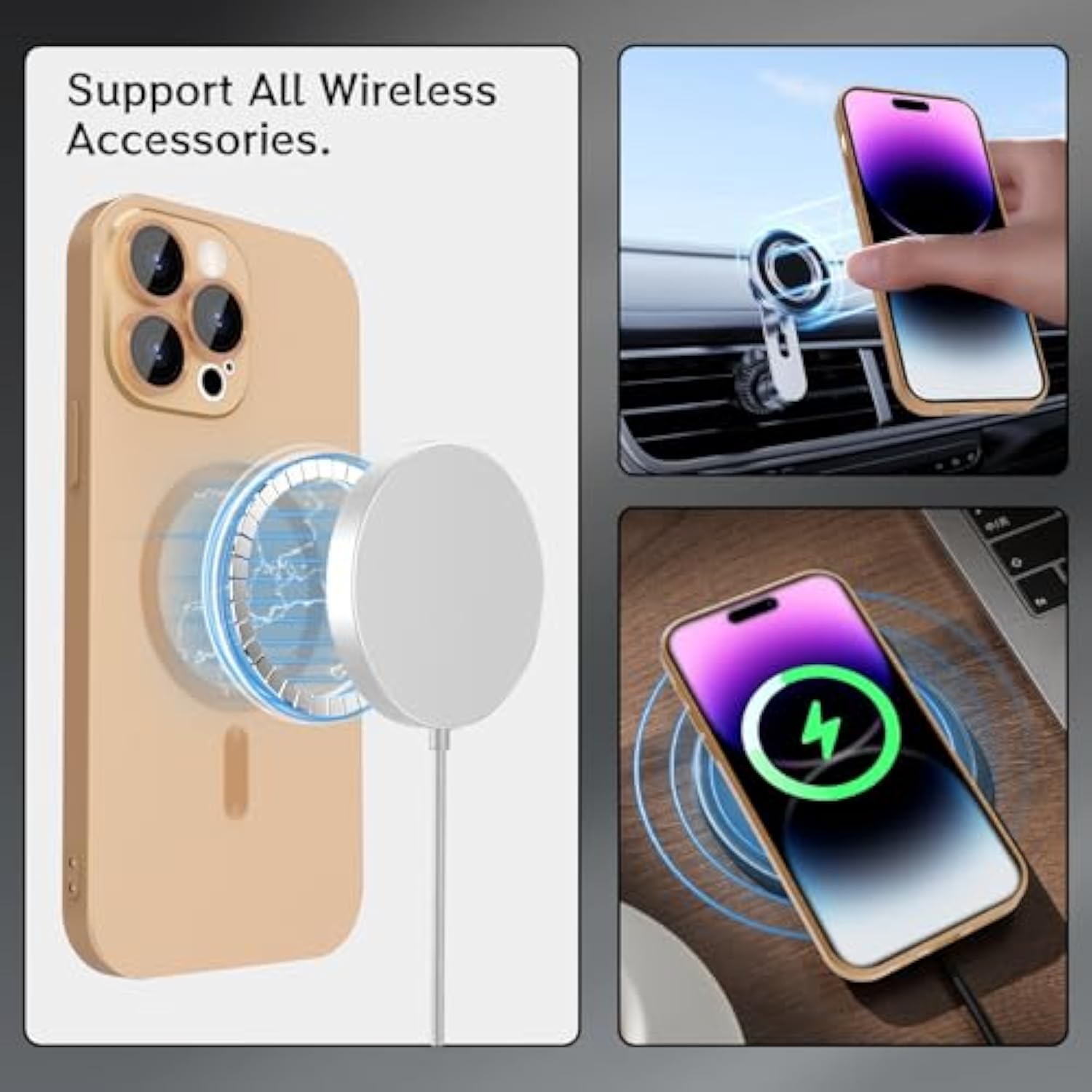 Magnetic Case For Iphone 14 Pro Max Phone Case For Women, Matte Soft Metallic Luster Design With Camera Lens Protector, Compatible With Magsafe Case For Iphone 14 Pro Max 6.7"-Champagne Gold