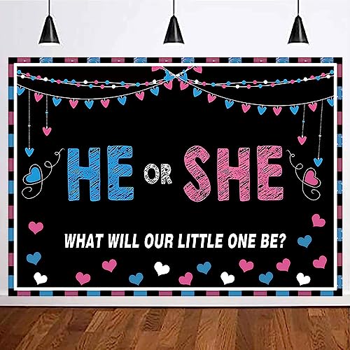 MHLSWY 5x3FT Polyester Gender Reveal Banner He or She Blue Pink Boy Girl Baby Shower Background Photo Party Backdrop Gender Reveal Surprise Supplies Banner Photography