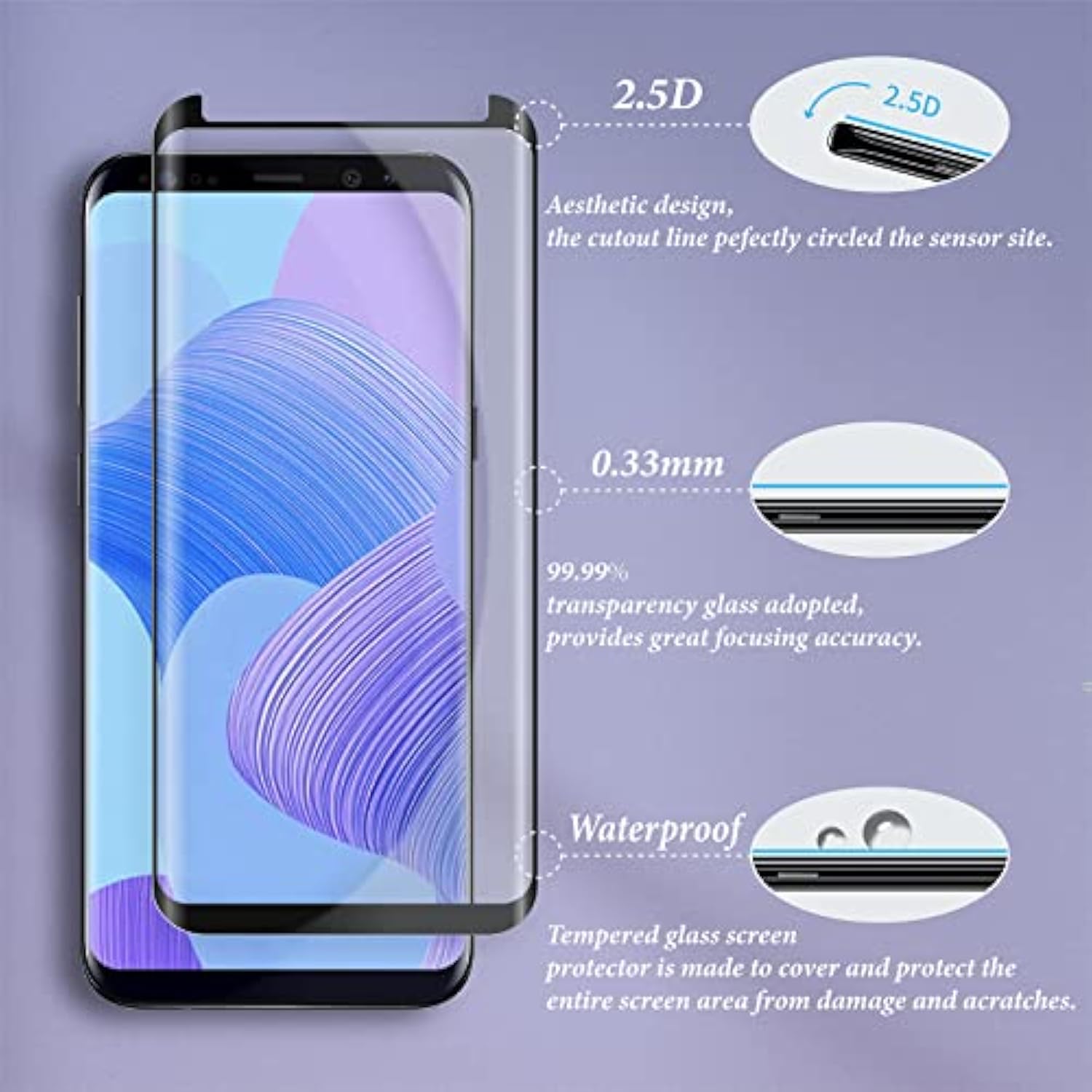 2 Pack Galaxy S9 Plus Screen Protector, Tempered Glass [3D Curved] [Full Coverage] [Anti Scratch][Hd Clear] Screen Protector For Samsung Galaxy S9 Plus