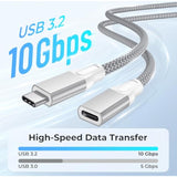 For Iphone 17 16 Pro Max Usb C Extension Cable,6.6Ft/2M,Usb C 3.1 3.2 Gen2 10Gbps Female Male Extender Cord For Apple 15,Ipad Air 4 5,Samsung S25 S24 Plus Ultra,Switch 2,Macbook Pro 2024