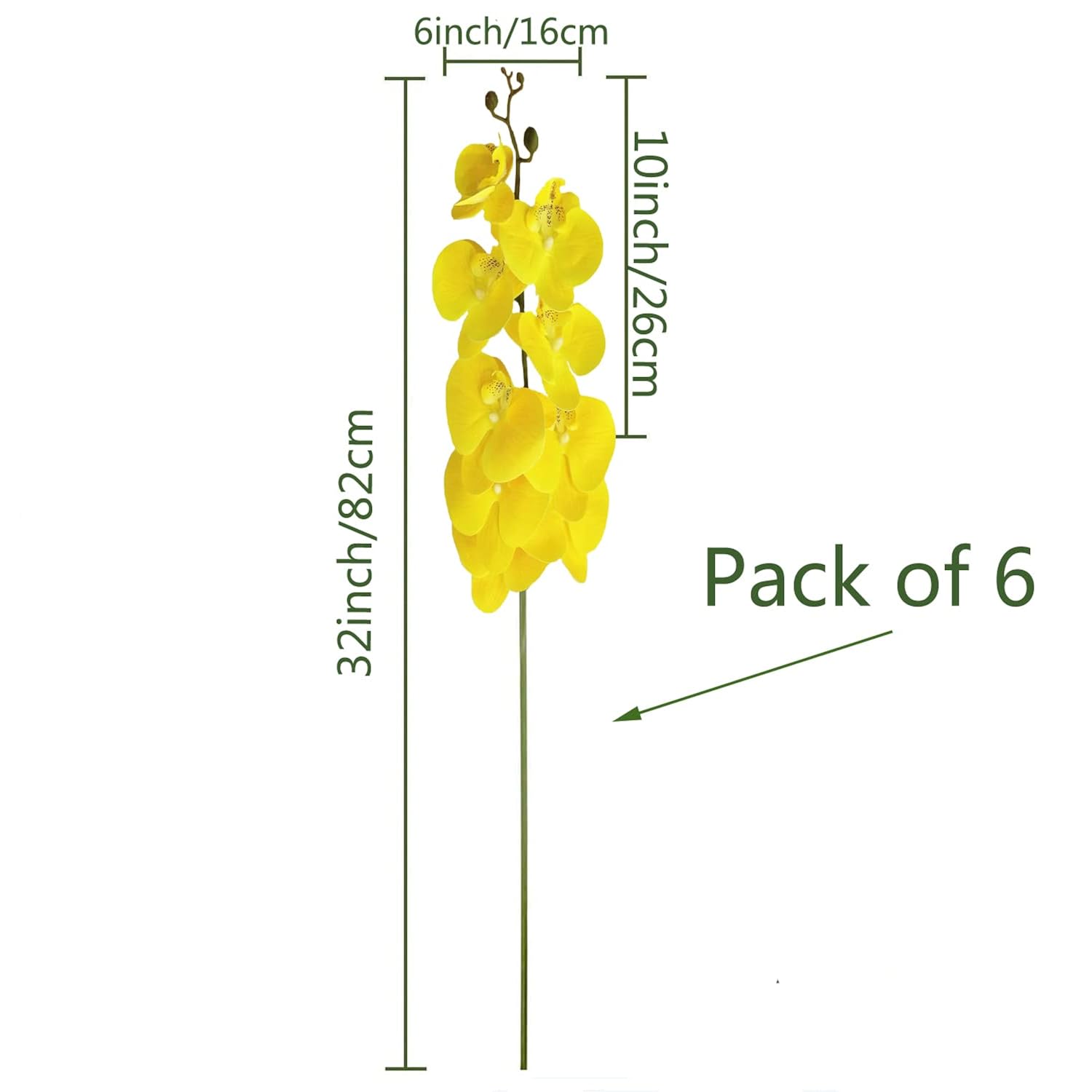 6 Pcs Artificial Phalaenopsis Flowers 32 Inch Artificial Orchid Flowers Stem Plants Fake Flowers For Home Décor (Yellow)