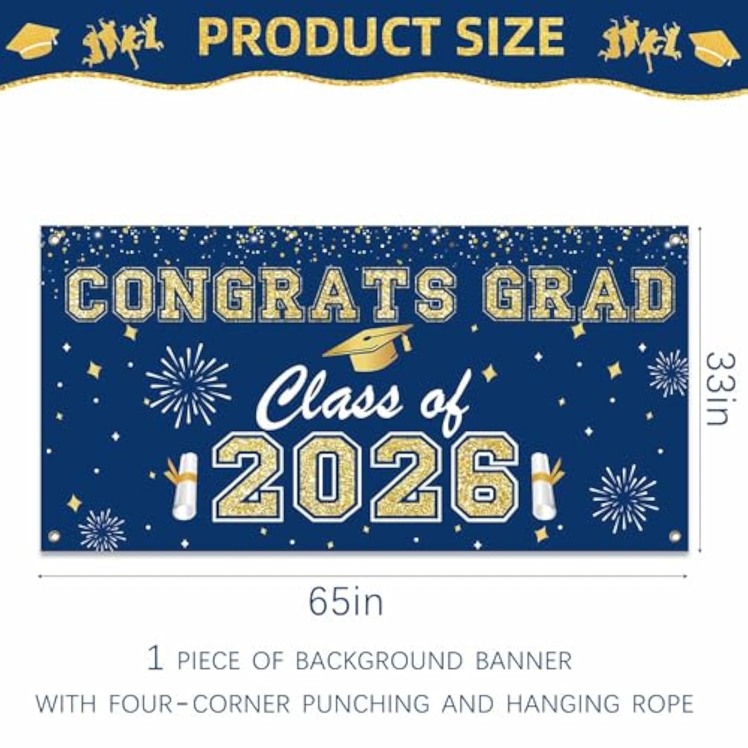 Graduation Decorations Class Of 2026 Navy Blue And Gold | 2026 Grad Balloon Boxes With Letters, Balloon Garland Kit, Congrats Grad Backdrop, Graduation Banner, High School & College Party Supplies