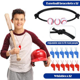 144 Pieces Baseball Theme Party Favors With Inflatable Bats Stress Baseballs Keychains Stickers Whistle Medals Bracelets Tote Bags For Sport Party Baseball Decorations Birthday Gifts