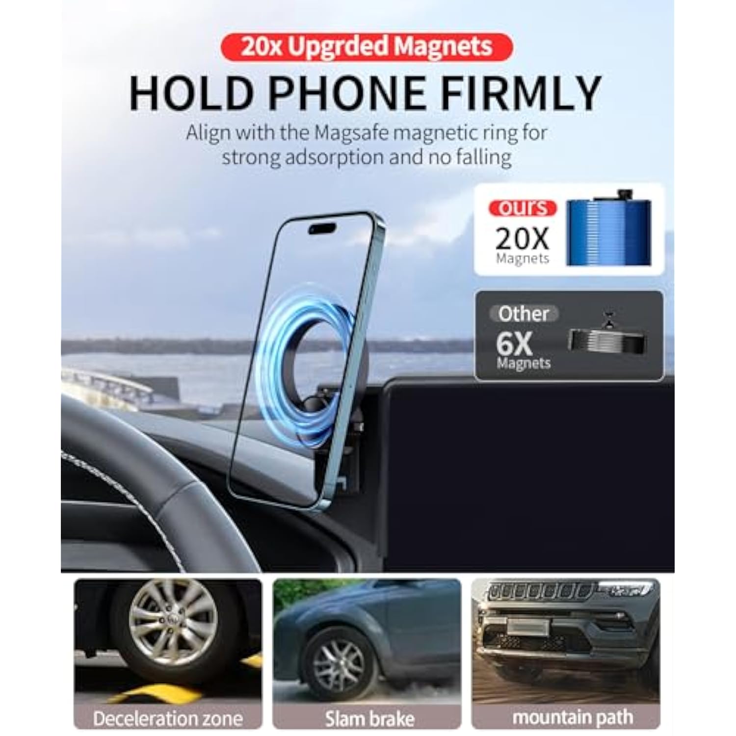 MaserWeller Car Phone Holder for Honda HR-V 2023-2025 Accessories/CR-V 2023 2024 2025 Accessories 7/9-inch Screen Fixed Clip, Phone Mount Compatible with MagSafe, 360° Rotation Cell Phone Holder