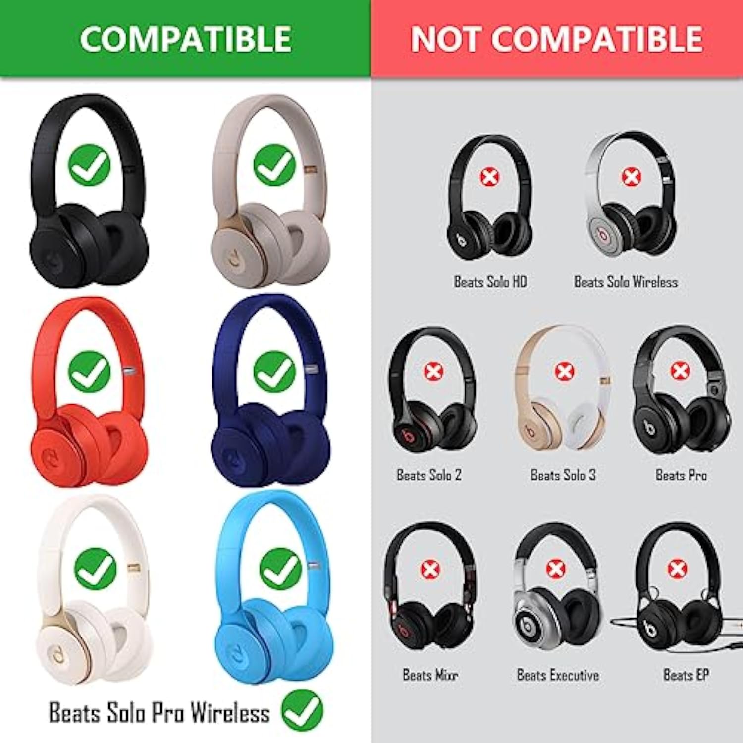 Geekria QuickFit Replacement Ear Pads Compatible with Beats Solo Pro (A1881) Headphones (Not Compatible with Other Headphone Models), Repair Parts (Black)