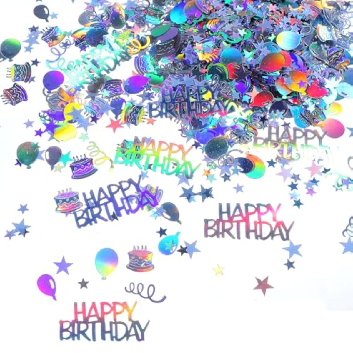 Iridescent Happy Birthday Confetti, Glitter Birthday Cake Table Decorations Metallic Foil Balloon Table Scatter Decor For Disco Themed, Baby Shower(Dazzling)